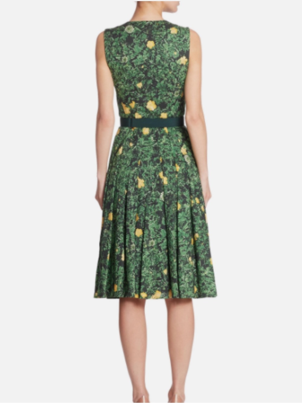 AKRIS Buttercup Floral Print A-line Dress Size 8 Green Yellow Cotton Voile Chic - Picture 6 of 11